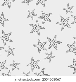 Cute hand drawn starfish seamless pattern collection in various colors in grid	
