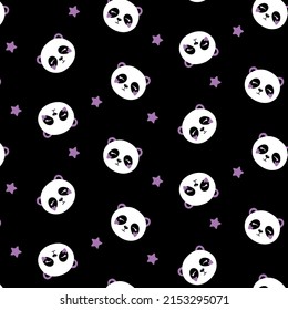 Cute hand drawn starry panda. Pattern graphics.Cartoon characters.Animal print.Vector illustrations for pattern.Fashion pattern. Textile design.