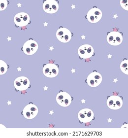 Cute hand drawn starry panda. Pattern graphics.Cartoon characters.Animal print.Vector illustrations for pattern.Fashion pattern. Textile design.