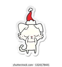 cute hand drawn sticker cartoon of a dog wearing santa hat