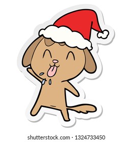 cute hand drawn sticker cartoon of a dog wearing santa hat