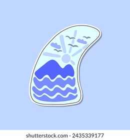 cute hand drawn stickers, sea and mountain views on shark fins