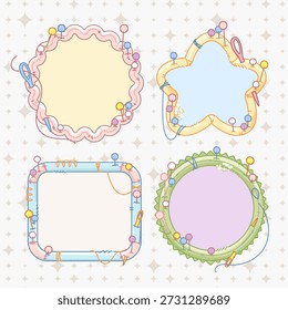 cute hand drawn stitches theme of decorative frame element or journal and notepads