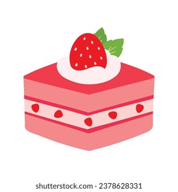 Cute hand drawn strawberry cake slice with strawberry pastry sweet food dessert cartoon vector illustration isolated on white background