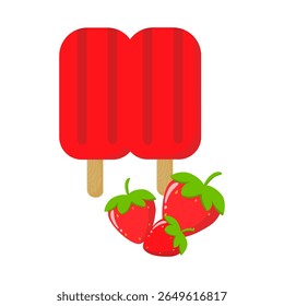 Cute Hand Drawn Strawberry Double Popsicle