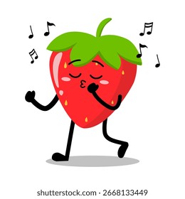 Cute Hand Drawn Strawberry Walking and Whistling