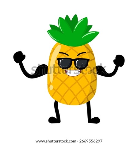 Cute Hand Drawn Strong Pineapple with Muscular Arm