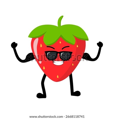 Cute Hand Drawn Strong Strawberry with Muscular Arm
