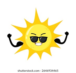 Mão bonito desenhado sol forte com braço muscular