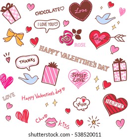Cute hand drawn style background for Valentine's day
