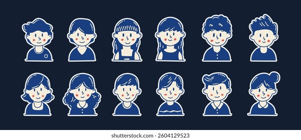 Cute hand drawn style people avatar collection