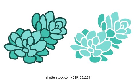 Suculenta planta dibujada a mano. Imagen verde de planta suculenta en diseño plano. Icono de planta. Ilustración vectorial.