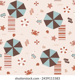 cute hand drawn summer beach seamless vector pattern background illustration 