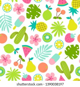 Cute hand drawn summer elements seamless pattern background.