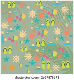 Cute Hand Drawn Summer Elements Pattern Ice Cream Sun  Beach