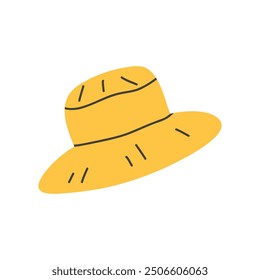 Cute hand drawn summer hat, cartoon flat vector illustration isolated on white background. Headwear for sun protection, summer accessory.
