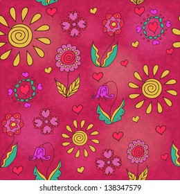 Cute hand drawn summer seamless pattern. Vector illustration.