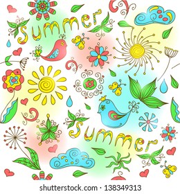 Cute hand drawn summer seamless pattern. Vector illustration.