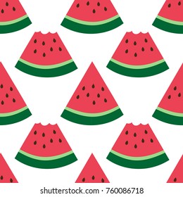 Cute hand drawn summer seamless background with fresh watermelon slices isolated on white