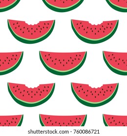 Cute hand drawn summer seamless background with fresh watermelon slices isolated on white