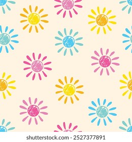 Cute hand drawn sun background. Summer pattern. Vector illustration