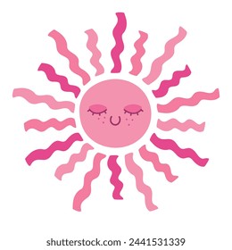 Cute hand drawn sun with closed eyes. Scandinavian style decoration for nursery kids room. Vector illustration 