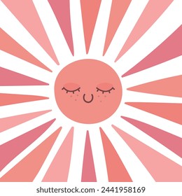 Cute hand drawn sun with closed eyes. Scandinavian style decoration for nursery and kids room. Vector illustration