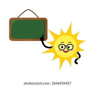 Cute Hand Drawn Sun Explaining In Front Of Green board