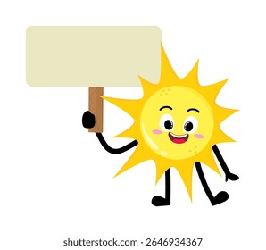 Cute Hand Drawn Sun Holding Blank Sign