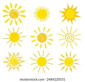 Cute hand drawn sun icon set. Vector illustration