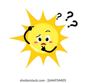 Cute Hand Drawn Sun Questioning and Thinking