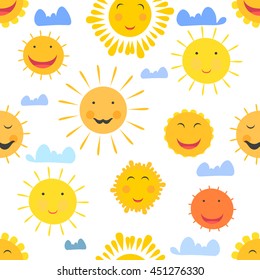 Cute hand drawn sun seamless pattern background