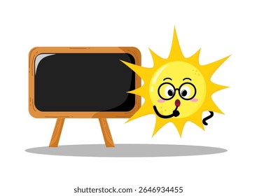 Cute Hand Drawn Sun Teacher Explaining Using Black board
