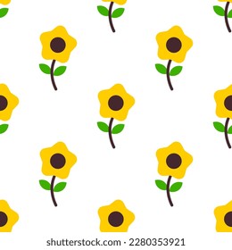 Cute hand drawn sunflower on white background seamless pattern