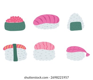 Süße handgezeichnete Sushi Set Vektorgrafik