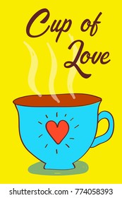 Cute hand drawn tea cup illustration. Colourful doodle illustration. Time to drink tea. 