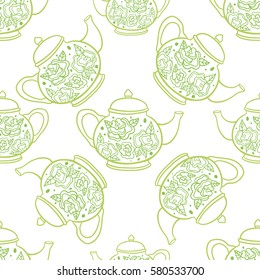 Cute hand drawn teapots seamless vector pattern