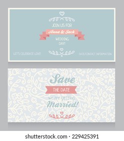 cute hand drawn template for wedding invitation, vector illustration