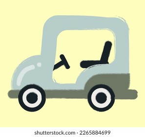 cute hand drawn texture golf cart or buggy car illustration for poster, kid room, nursery, sticker, card element