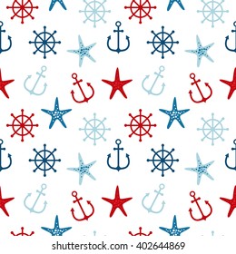 Cute Hand Drawn texture, marine theme design. vector seamless pattern. For birthday, anniversary, party invitations, scrapbooking, T-shirt, cards. Vector illustration. 