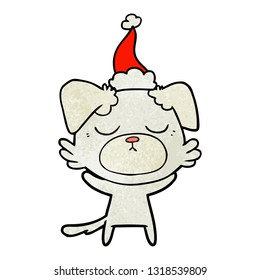 cute hand drawn textured cartoon of a dog wearing santa hat