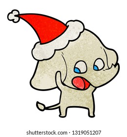 cute hand drawn textured cartoon of a elephant wearing santa hat