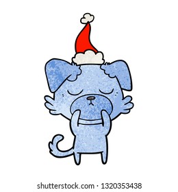 cute hand drawn textured cartoon of a dog wearing santa hat
