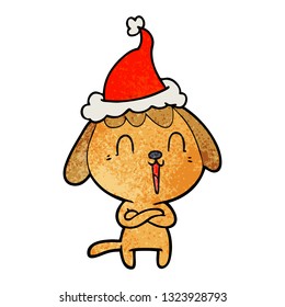 cute hand drawn textured cartoon of a dog wearing santa hat