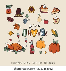 Cute hand drawn Thanksgiving design, creative hand lettering, happy doodles - great for invitations, cards, banners, wallpapers - vector design