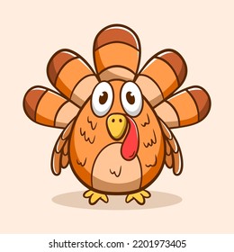 Cute Hand Drawn Thanksgiving Turkey Cartoon Character