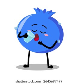 Cute Hand Drawn Thirsty Blueberry drinking water