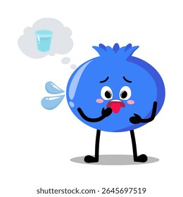 Cute Hand Drawn Thirsty blueberry Thinking about water
