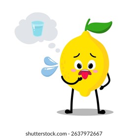 Cute Hand Drawn Thirsty Lemon Thinking about water