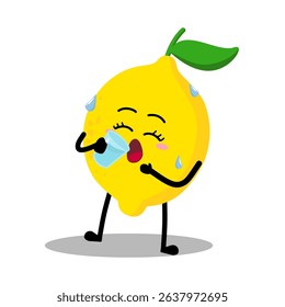 Cute Hand Drawn Thirsty Lemon drinking water